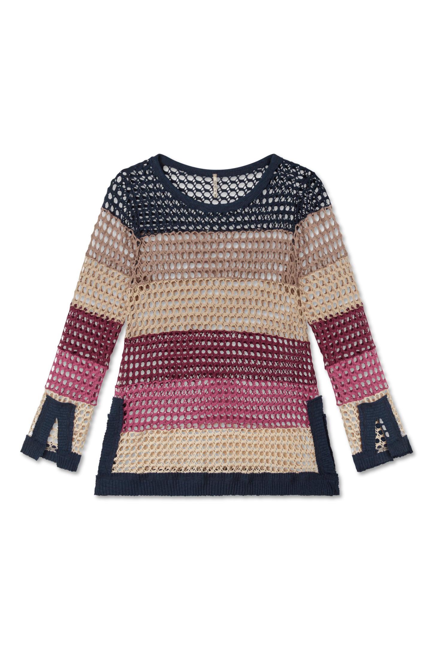 Long Sleeve Crochet Color Block Top