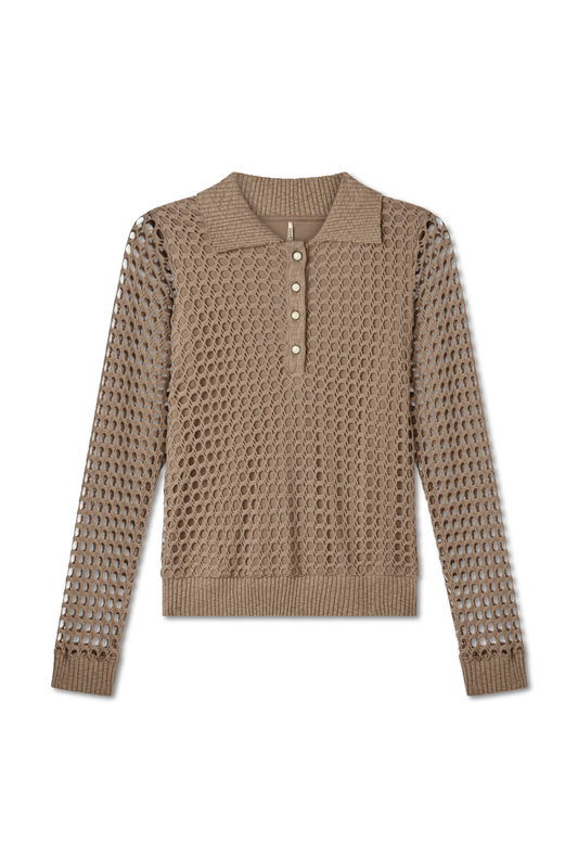 Long Sleeve Polo Crochet Top