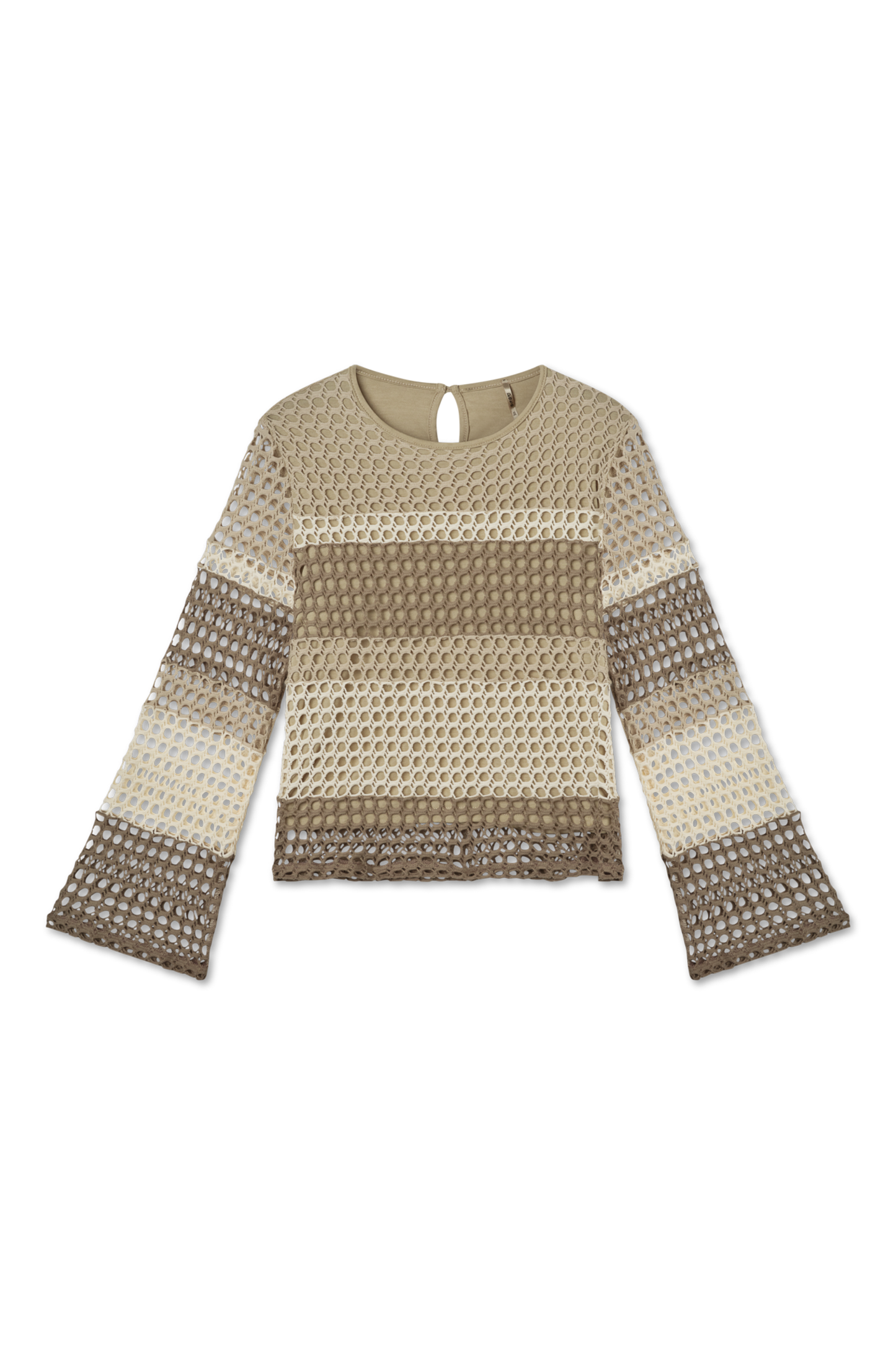 Bell Sleeve Crochet Color Block Top