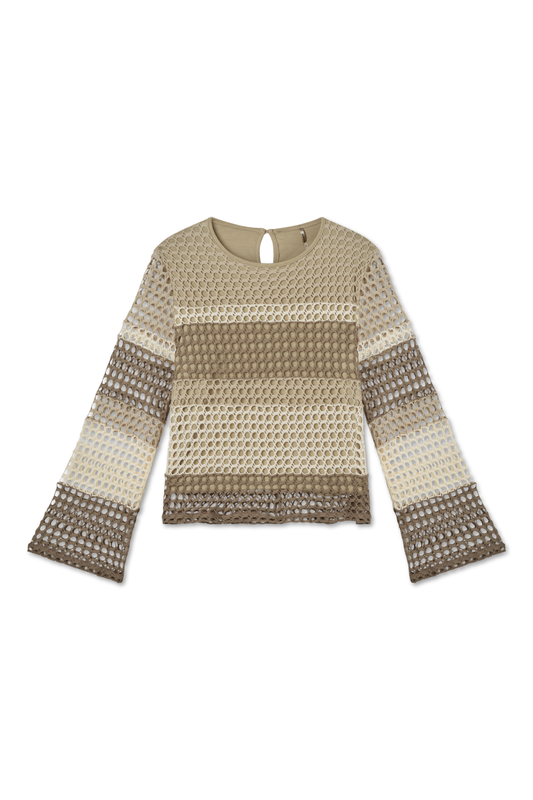 Bell Sleeve Crochet Color Block Top