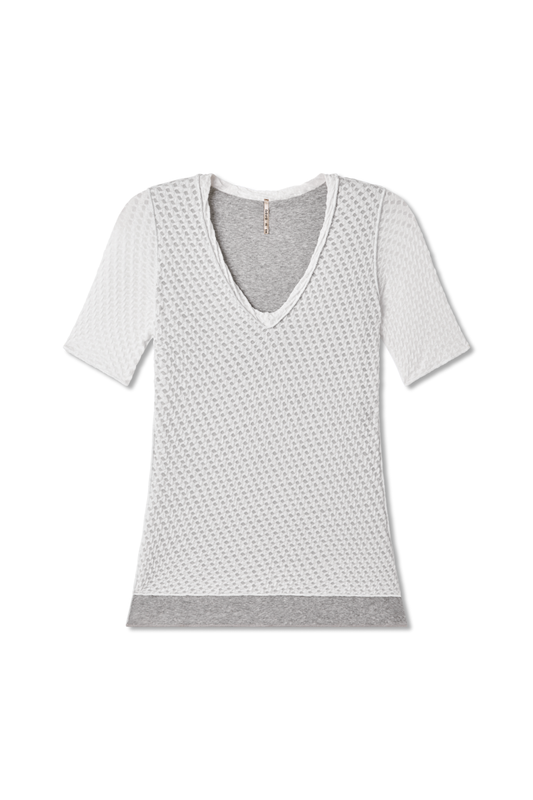 V-Neck Jacquard Tee with Lining
