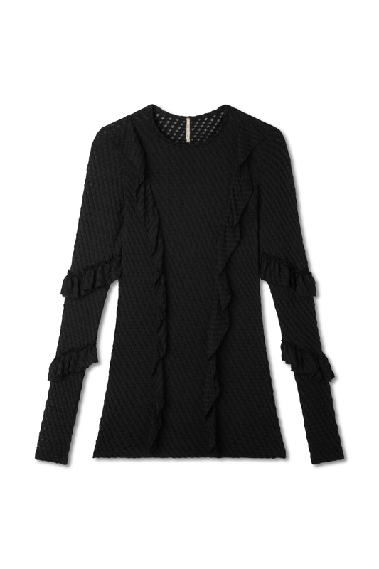 Crew Neck Jacquard Ruffle Top