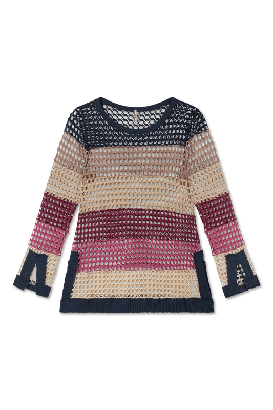Long Sleeve Crochet Color Block Top