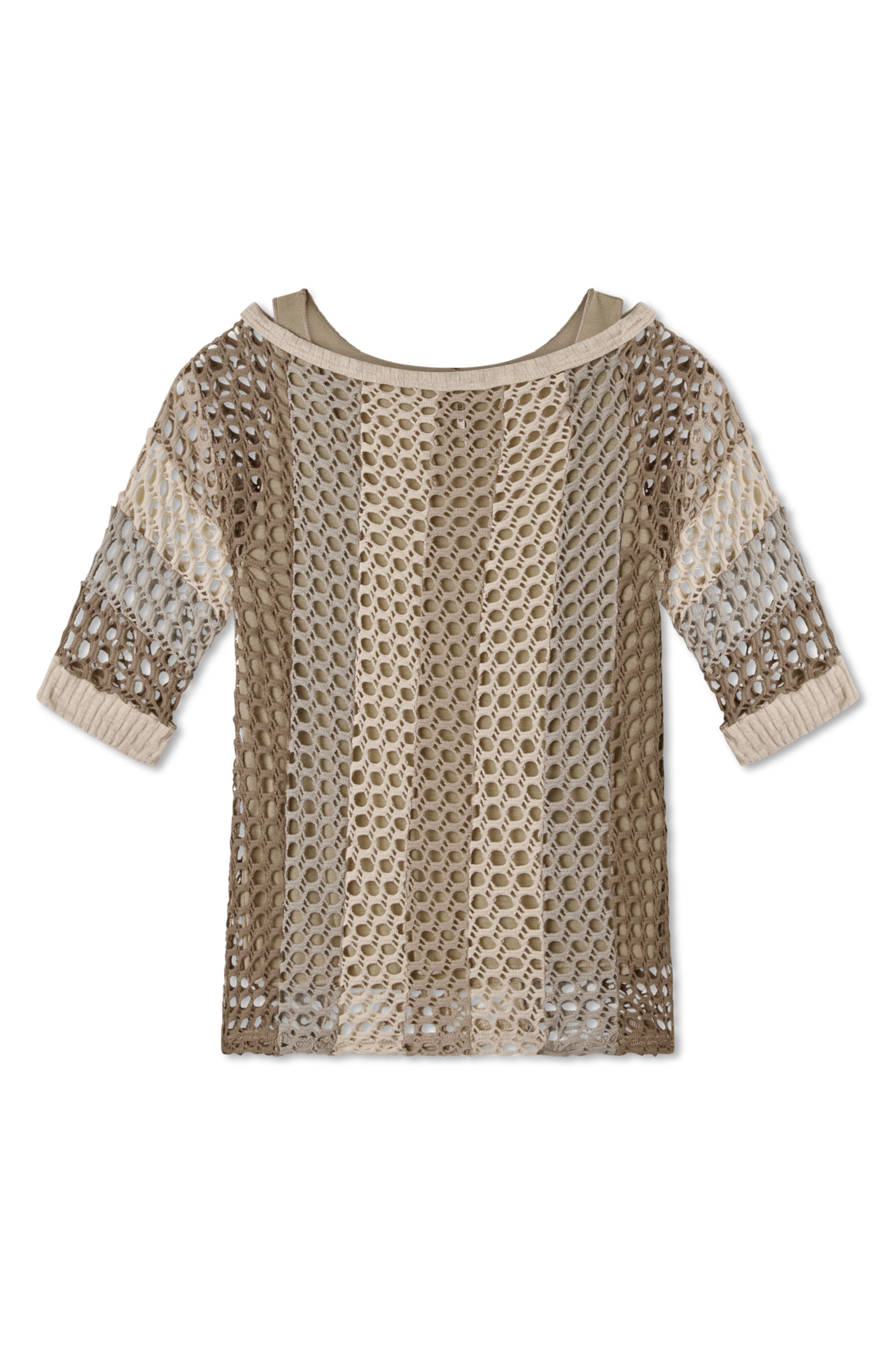 boat neckline, bark combination, shades of brown, white, oatmeal, linen, ivory, grey, greige, beige. crochet, elbow sleeves, color block, stripes, lining, tank top